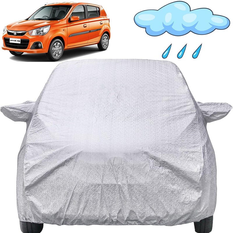 Autofact Alto K10 Waterproof Car Cover with Mirror Pockets, Shinning Silver Design, Non Woven Fabric,Triple Stitched, Compatible with Maruti Alto K10 Car Cover (2014 to 2022), Car Accessories - Image 1