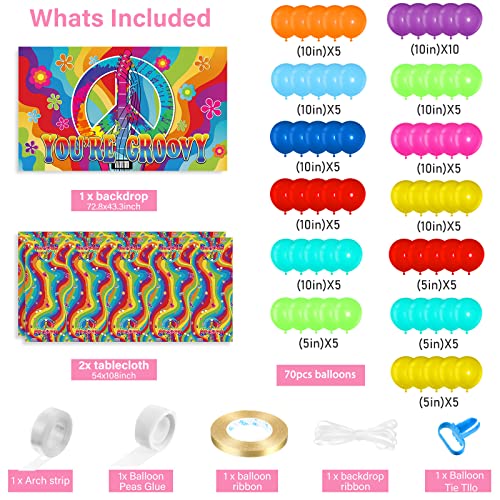 Tiamon 60s Party Decorations Groovy Hippie Balloons Decorations 60s Backdrop Tablecloth Balloons Kit Tie Dye Peace and Love Sign for Birthday Party Carnival Hippie Theme Groovy Decor - Image 5