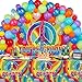 Tiamon 60s Party Decorations Groovy Hippie Balloons Decorations 60s Backdrop Tablecloth Balloons Kit Tie Dye Peace and Love Sign for Birthday Party Carnival Hippie Theme Groovy Decor - Image 2