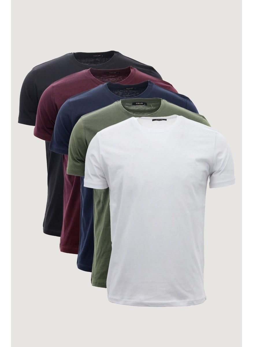 Odelon - Men's Slim Fit Narrow Cut Crew Neck 5-Piece Basic T-Shirt Pack Multi Color - Image 1