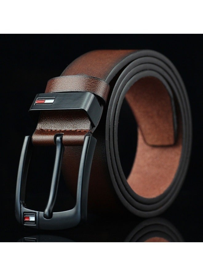 Men's Faux Leather Belt Pin Buckle Belt (Brown) - Image 2