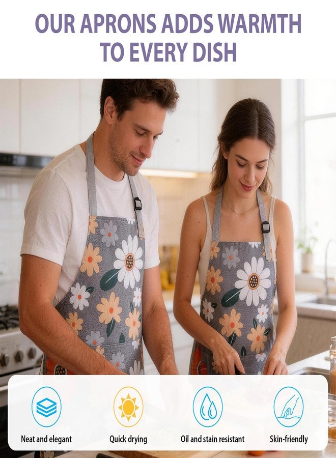 مريلة داولونغ النسائية المزينة بالزهور، عبوة من 3 قطع، مزودة بجيوب، مريلة قابلة للتعديل للنساء للطبخ في المطبخ، والبستنة، والصالون، بتصميم مقاوم للماء - Image 5