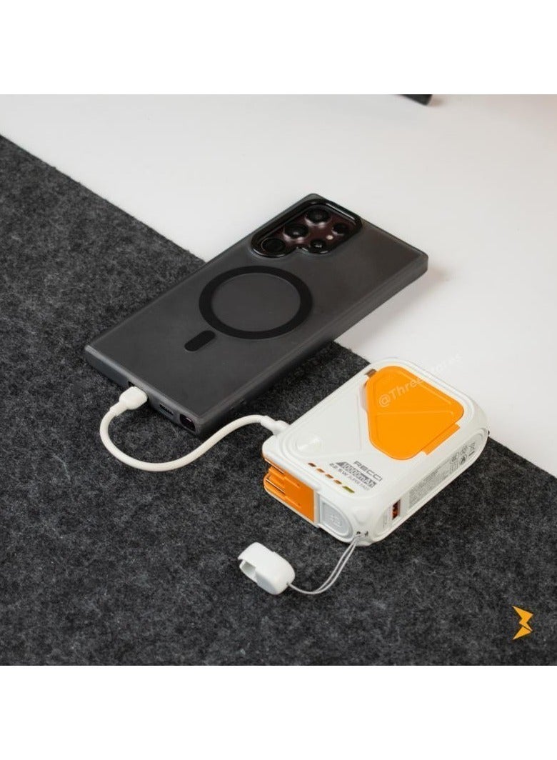 ريتشي فويادج 5 في 1 باور بنك بسعة 10000 مللي أمبير RPB-A06 | شحن سلكي سريع 22.5 واط | كابلمدمج Type-C | شحن لاسلكي 15 واط | محول سفر عالمي | لون أبيض - Image 4