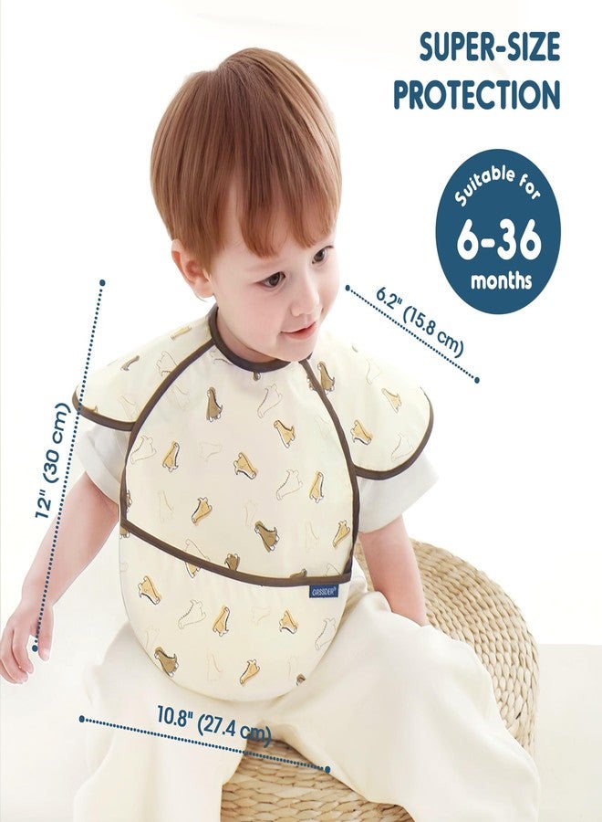 GRSSDER 3-pack Mess Proof Baby Feeding Bibs with Food Catcher Pocket, Soft Lightweight Waterproof Fabric Material with Zero Plastic-like Feel, Adjustable and Easy Clean Toddler Bibs for 6-36 Months - Image 2