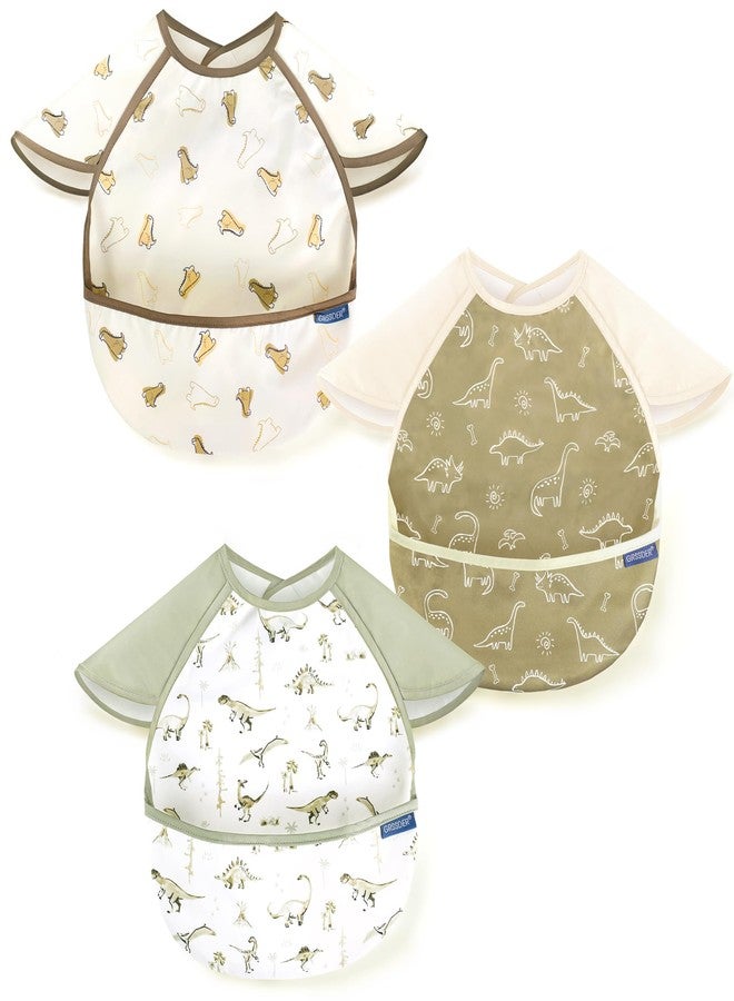 GRSSDER 3-pack Mess Proof Baby Feeding Bibs with Food Catcher Pocket, Soft Lightweight Waterproof Fabric Material with Zero Plastic-like Feel, Adjustable and Easy Clean Toddler Bibs for 6-36 Months - Image 1