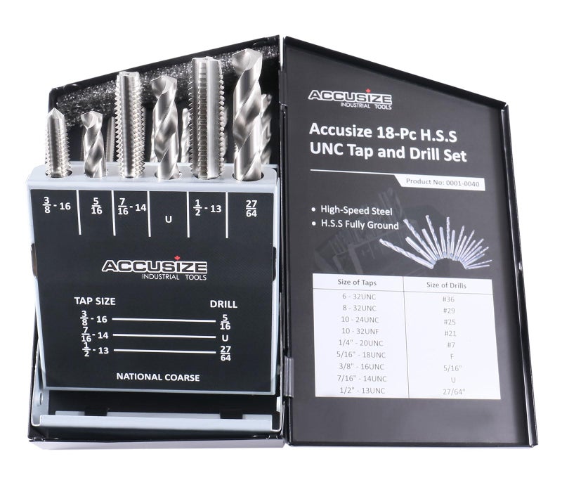 Accusize Industrial Tools U.N.C. 18 Pc H.S.S. Tap and Drill Set, 0001-0040 - Image 1