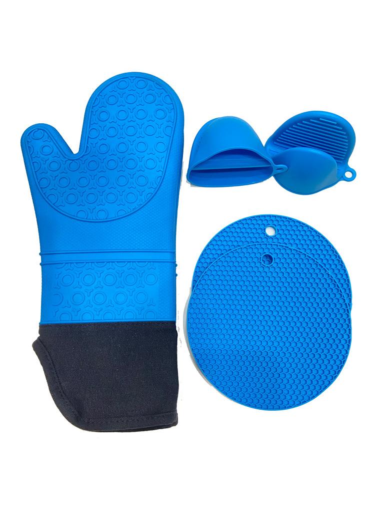 XiuWoo Silicone Oven Mitts and Pot Holders Set, Heat Resistant Mittens with Mini Gloves Hot Pads, for Kitchen Baking Cooking, Quilted Liner, Black,Pack of 6  - Image 1