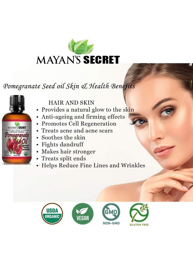Mayan's Secret Mayan's Secret USDA Certified Organic Pomegranate Seed Oil for Skin Repair -Large 4oz Glass Bottle Cold Pressed and Pure Rejuvenating Oil for Skin, Hair and Nails  - Image 4