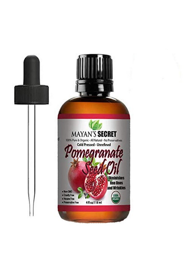 Mayan's Secret Mayan's Secret USDA Certified Organic Pomegranate Seed Oil for Skin Repair -Large 4oz Glass Bottle Cold Pressed and Pure Rejuvenating Oil for Skin, Hair and Nails  - Image 1