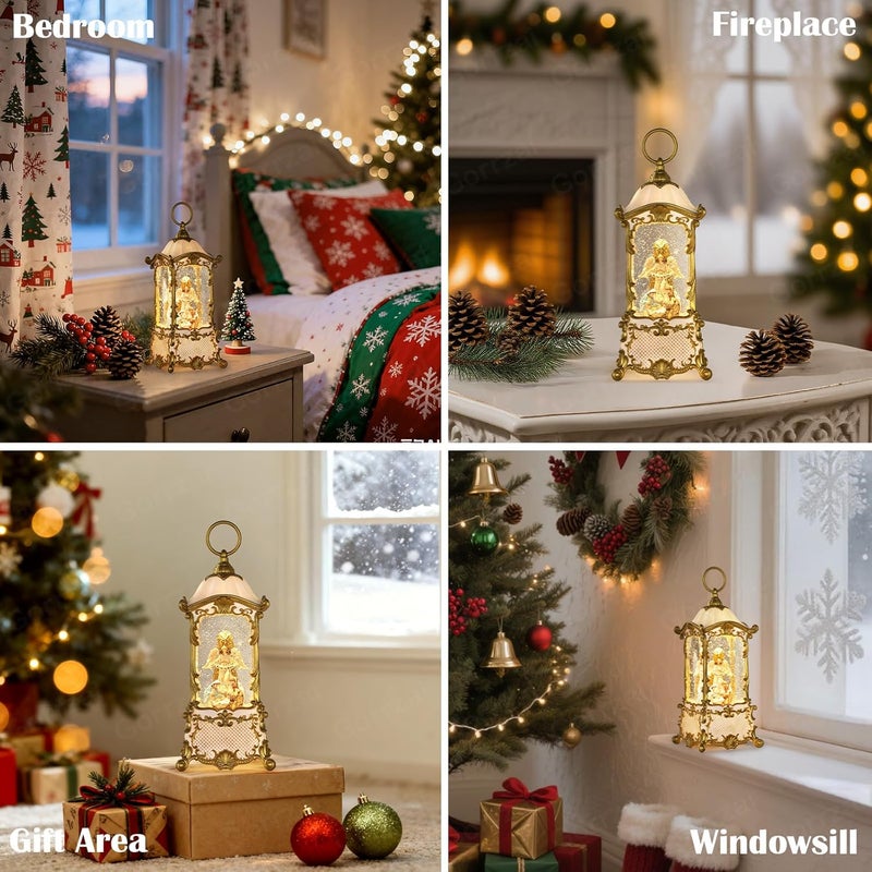 Gorrzai Nativity Snow Globe Angel Christmas Snow Globe Lantern, Lighted Christmas Decorations Indoor for Home with Music Timer Swirling Glitter, Musical Home Decor, USB or Battery Operated 12.5 inch - Image 5