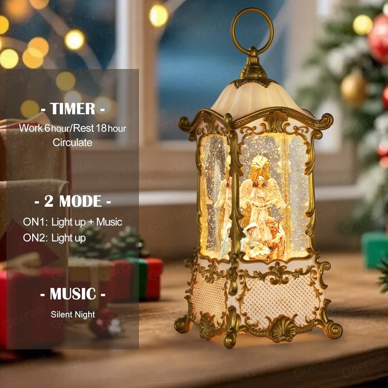 Gorrzai Nativity Snow Globe Angel Christmas Snow Globe Lantern, Lighted Christmas Decorations Indoor for Home with Music Timer Swirling Glitter, Musical Home Decor, USB or Battery Operated 12.5 inch - Image 3