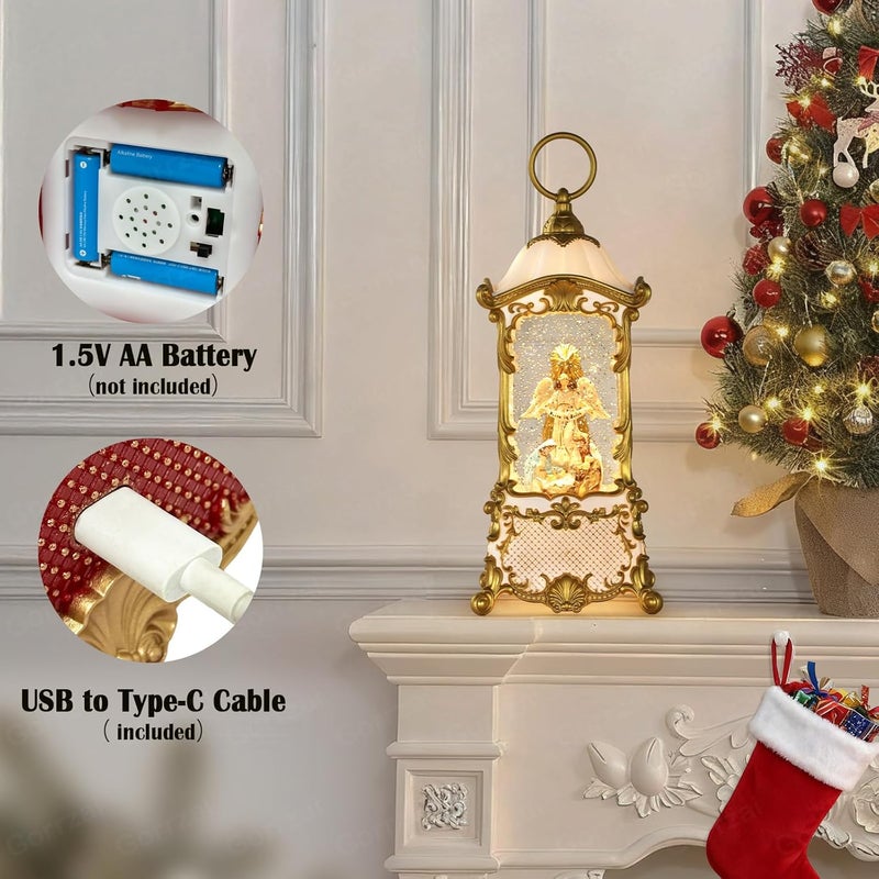Gorrzai Nativity Snow Globe Angel Christmas Snow Globe Lantern, Lighted Christmas Decorations Indoor for Home with Music Timer Swirling Glitter, Musical Home Decor, USB or Battery Operated 12.5 inch - Image 4