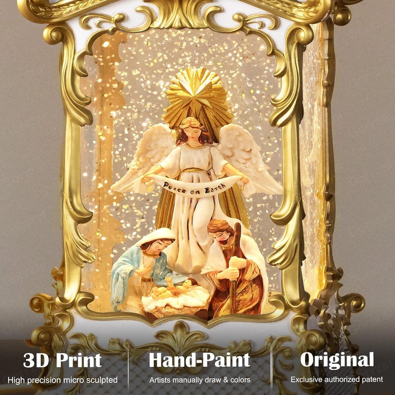 Gorrzai Nativity Snow Globe Angel Christmas Snow Globe Lantern, Lighted Christmas Decorations Indoor for Home with Music Timer Swirling Glitter, Musical Home Decor, USB or Battery Operated 12.5 inch - Image 2