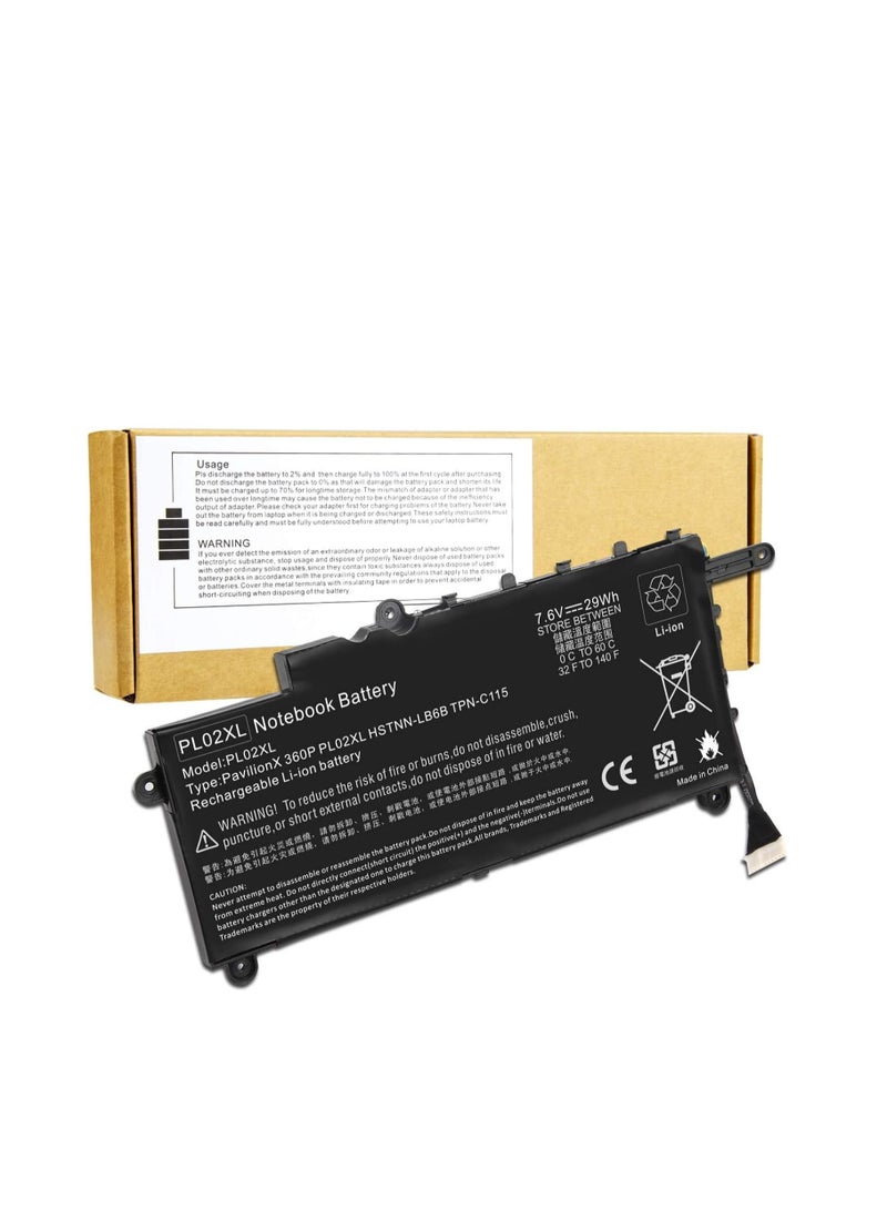 Terabyte 7.6V 3400mAh/29Wh PL02XL Laptop Battery Compatible for Hp Pavilion 11-n X360 Series 751875-001 PL02XL 751681-421 751681-231 HSTNN-LB6B HSTNN-DB6B TPN-C115 - Image 1