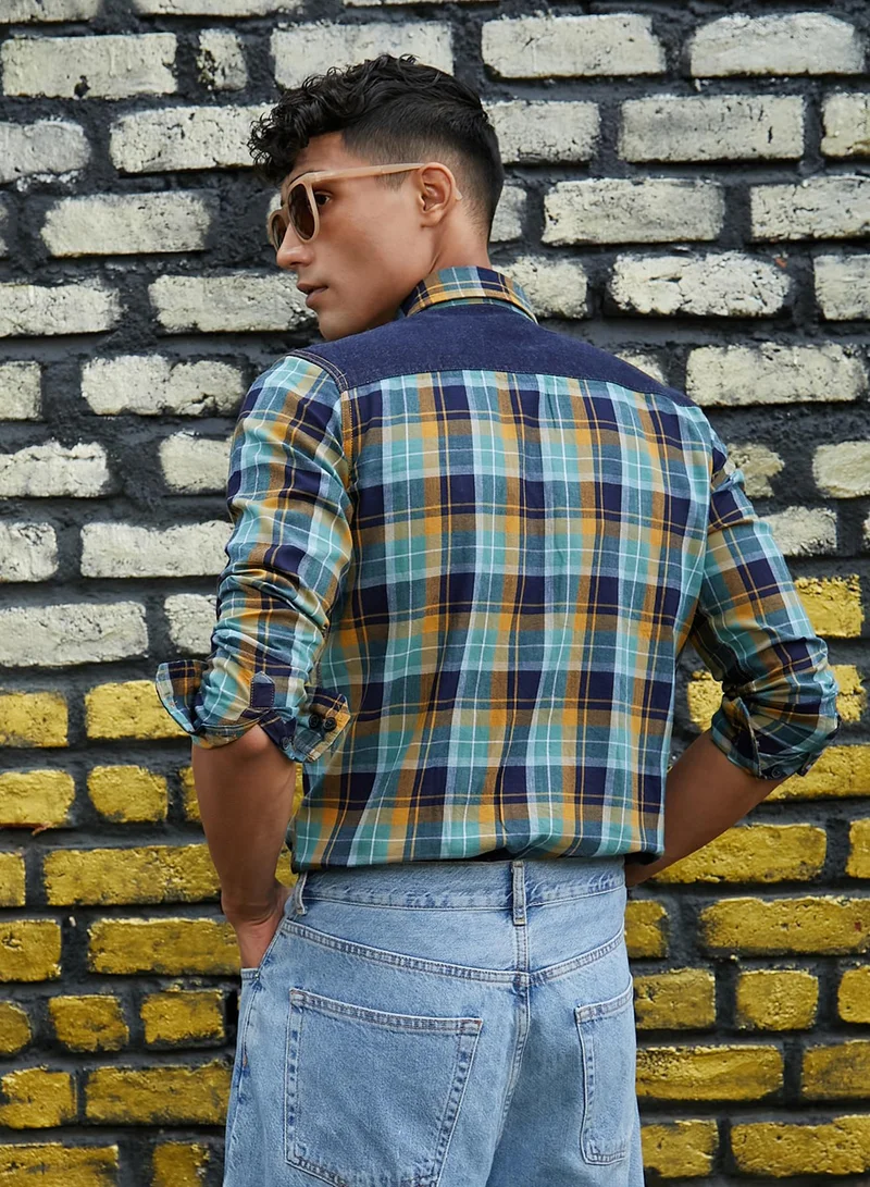 Campus Sutra Men's Checks Cyan Shirt