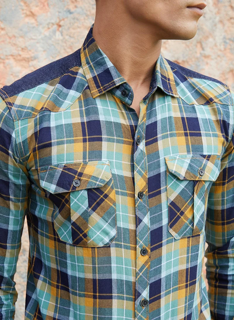 Campus Sutra Men's Checks Cyan Shirt
