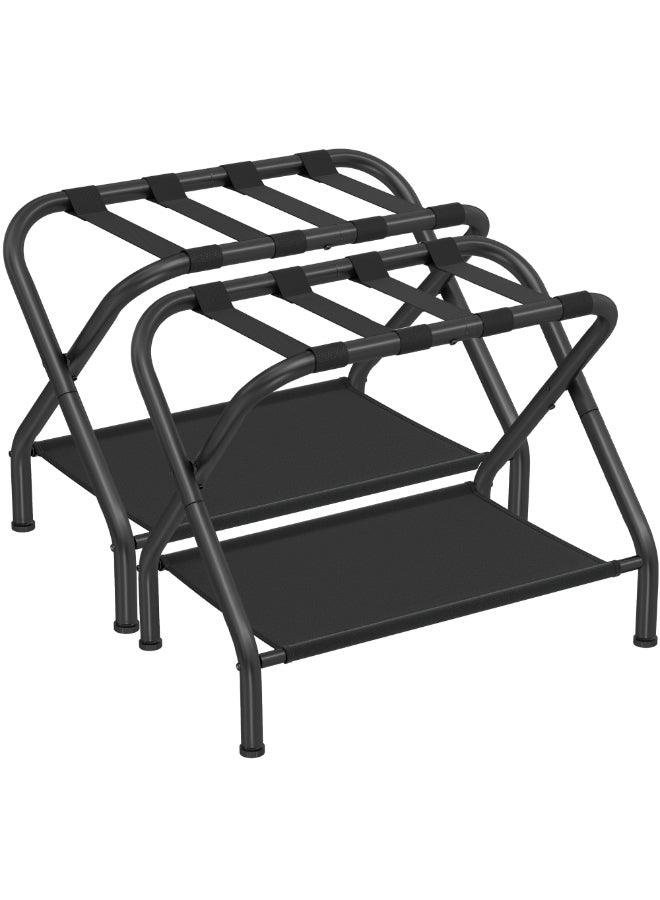 SONGMICS Luggage Racks, Set of 2, Suitcase Stand with Fabric Storage Shelf, for Guest Room, Bedroom, Hotel, Foldable Steel Frame, Holds up to 110 lb, 27.2 x 15 x 20.5 Inches, Black - Image 1