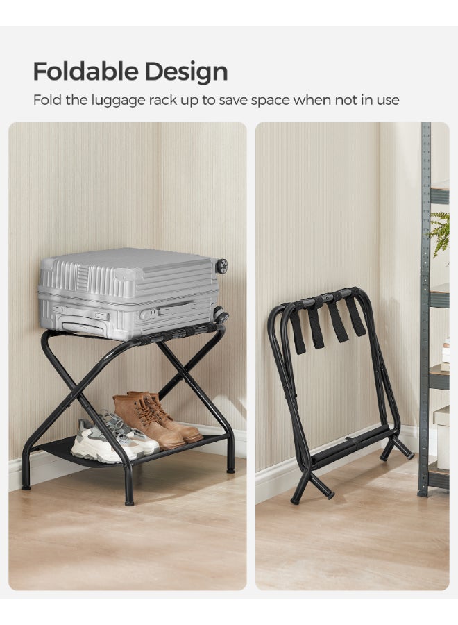 SONGMICS Luggage Racks, Set of 2, Suitcase Stand with Fabric Storage Shelf, for Guest Room, Bedroom, Hotel, Foldable Steel Frame, Holds up to 110 lb, 27.2 x 15 x 20.5 Inches, Black - Image 4