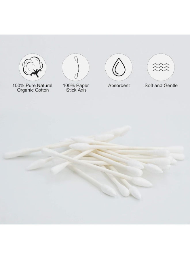 XIYU 500 قطعة من أعواد القطن المزدوجة الطرفين المستديرة والمدببة، عصي ورقية قابلة للتحلل، مضادة للحساسية، أدوات تنظيف العناية بالجمال والمكياج (بيضاء) - Image 3