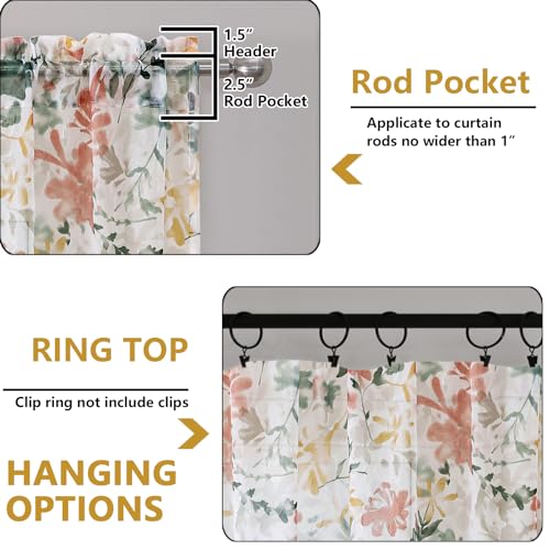 OWENIE Crushed Sheer Curtains 84 Inches Long 2 Panels Set, Sheer Floral Curtains Printed Drapes for Living Room Bedroom, Rod Pocket Light Filtering Window Sheers (2 Panels, 42" x 84") - Image 4