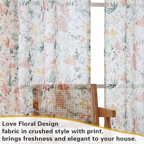 OWENIE Crushed Sheer Curtains 84 Inches Long 2 Panels Set, Sheer Floral Curtains Printed Drapes for Living Room Bedroom, Rod Pocket Light Filtering Window Sheers (2 Panels, 42" x 84") - Image 3