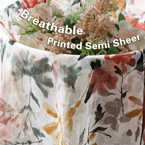 OWENIE Crushed Sheer Curtains 84 Inches Long 2 Panels Set, Sheer Floral Curtains Printed Drapes for Living Room Bedroom, Rod Pocket Light Filtering Window Sheers (2 Panels, 42" x 84") - Image 5