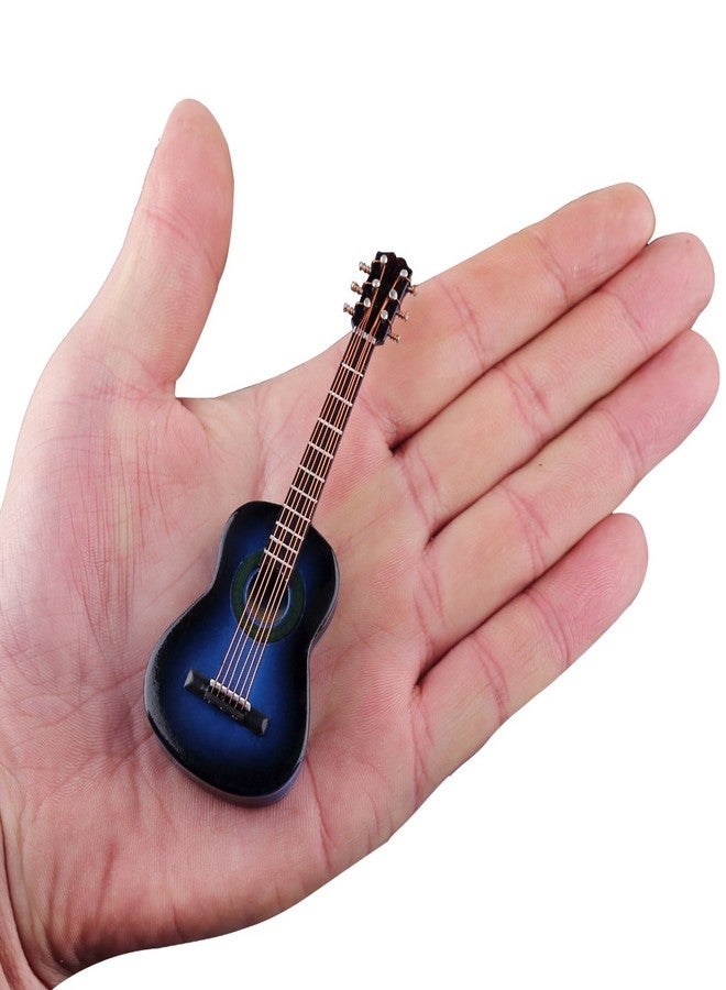 Dselvgvu Wooden Miniature Guitar with Stand and Case Mini Musical Instrument Classic Guitar Replica Collectible Figurines Model Home Decoration Display Ornament (Blue, 3.93"x1.42"x0.56") - Image 2