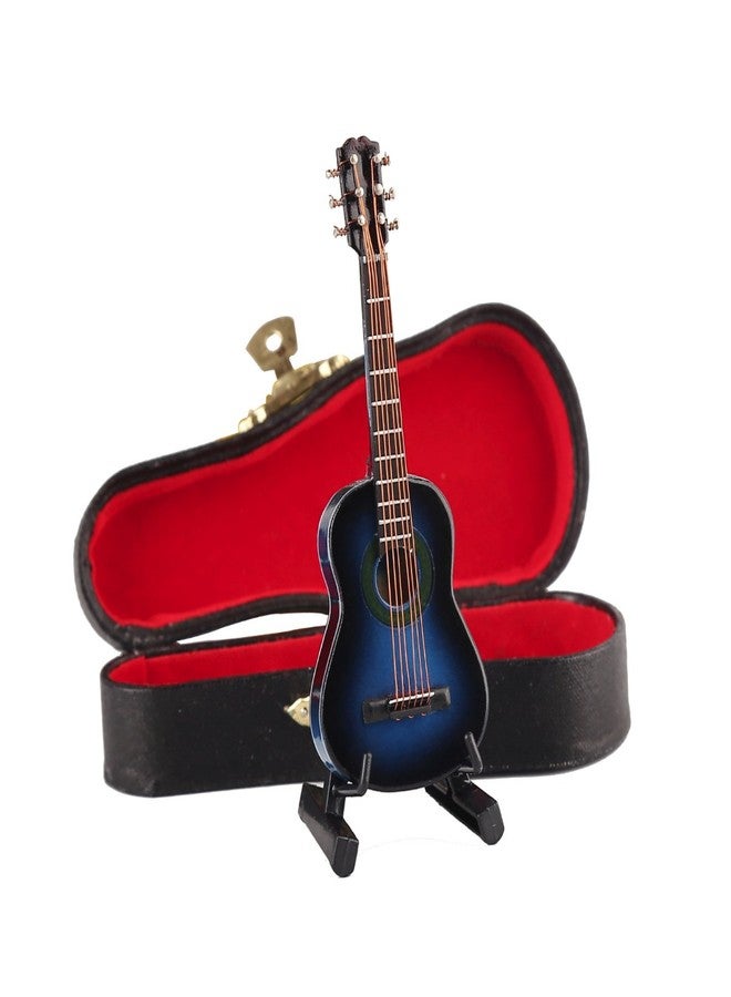 Dselvgvu Wooden Miniature Guitar with Stand and Case Mini Musical Instrument Classic Guitar Replica Collectible Figurines Model Home Decoration Display Ornament (Blue, 3.93"x1.42"x0.56") - Image 5