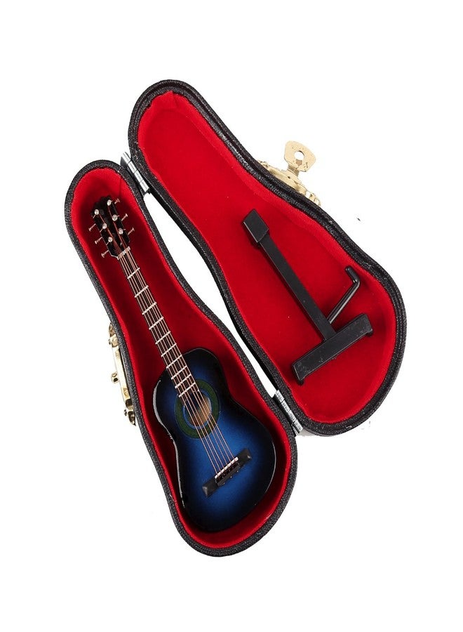 Dselvgvu Wooden Miniature Guitar with Stand and Case Mini Musical Instrument Classic Guitar Replica Collectible Figurines Model Home Decoration Display Ornament (Blue, 3.93"x1.42"x0.56") - Image 3