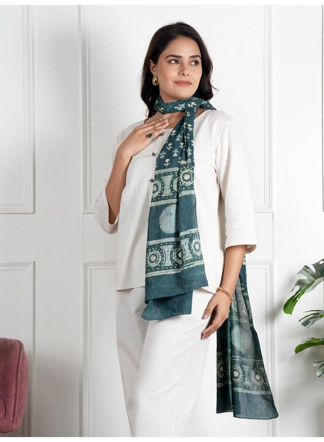 STYLE SHOES Female Stole/Scarf For Girl/Ladies Colour- Blue Soft Cotton Blend Ethnic Pattern Solid Scarves(ST-74BLUE1) - Image 2