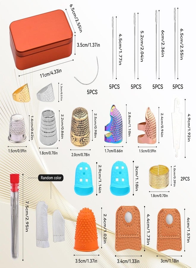 Mnuizu Sewing Thimble Set with Storage Box - includes Sewing Big Eye Needle, Finger Protector & Adjustable Finger Guard - Quality Metal Copper Thimble - Ideal Sewing Tools for DIY Projects - Image 2