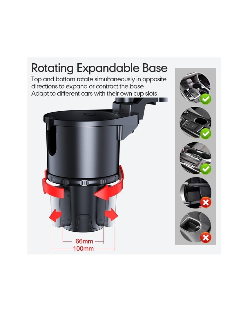 SOLARAE Car Cup Holder Tray, Cup Holder Expander for Car, 4 in 1 Adjustable Detachable Car Food Table Tray, with Solid Base & Phone Slot, with 360°Rotation Tray, for Travel Road Essential - Image 3