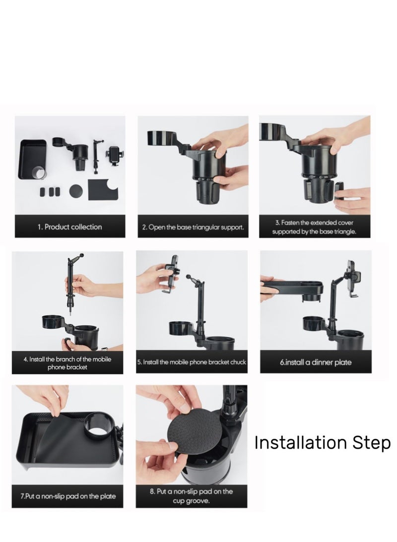 SOLARAE Car Cup Holder Tray, Cup Holder Expander for Car, 4 in 1 Adjustable Detachable Car Food Table Tray, with Solid Base & Phone Slot, with 360°Rotation Tray, for Travel Road Essential - Image 5