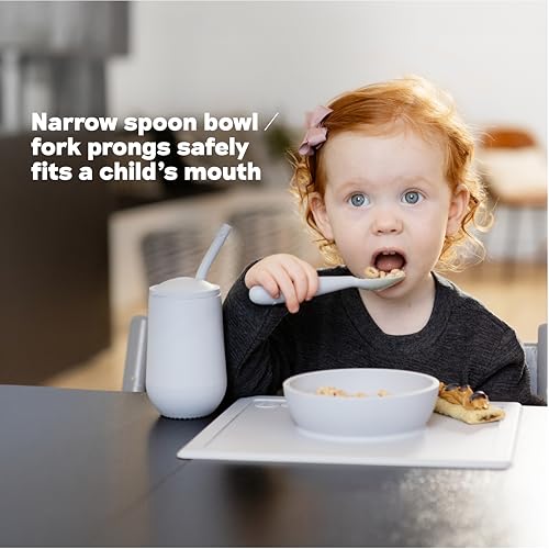 ezpz Happy Utensils (Sage) - 24 Months+ - BPA Free Toddler Utensils - Fork, Spoon and Knife for Toddlers and Preschoolers - Kids for Self-Feeding Development - Image 5