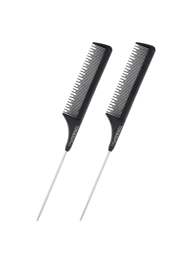 Tenalleys 2 Pack Rat Tail Comb Black Teasing Comb for Sectioning, Parting, Styling Hair (Stainless Steel Pintail)  - Image 1