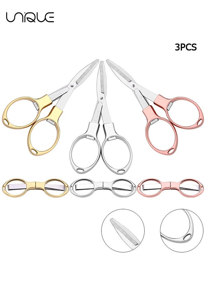 Unique 3PCS Folding Scissors, Portable Stainless Steel Travel Scissors, Glasses-Shaped Mini Shear with 3 Colors for Home Office Friends Families (Rose Gold, Gold, Silver)  - Image 1