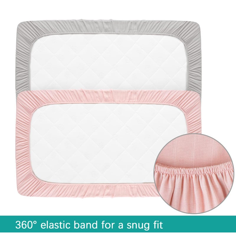 Biloban Muslin Crib Sheets for Boys and Girls 2 Pack, Ultra Soft Muslin Fitted Baby Crib Sheet for Standard Crib Mattress & Toddler Bed Mattress, Grey and Pink - Image 3