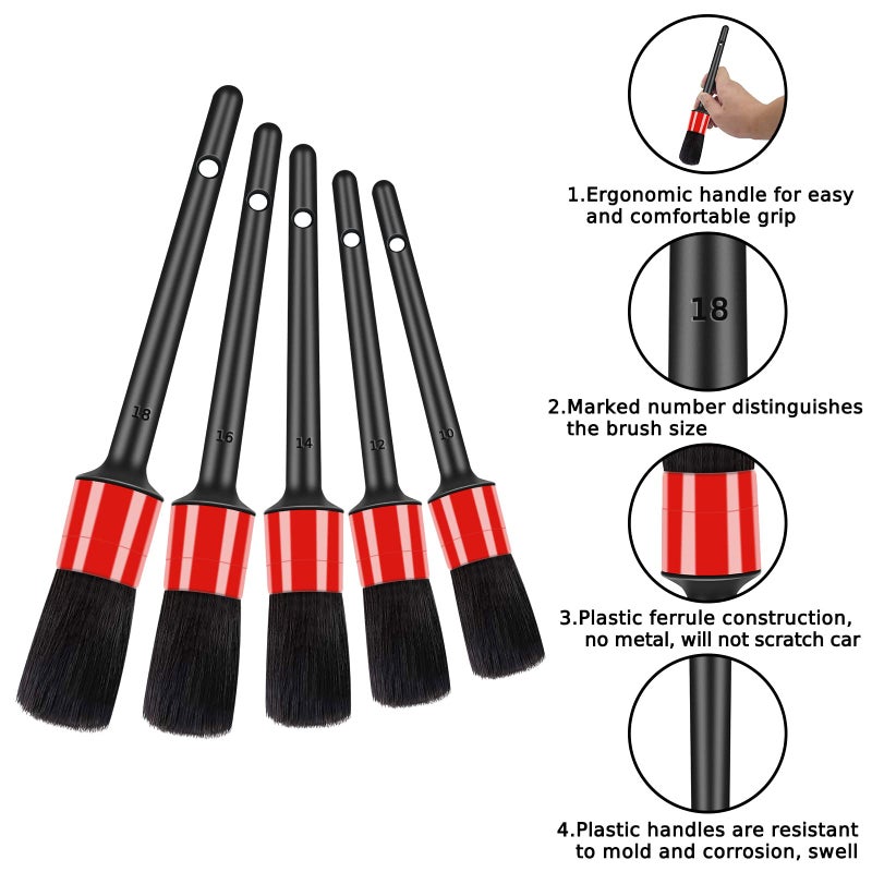 HMPLL 10pcs Auto Car Detailing Brush Set Car Interior Cleaning Kit Includes 5 Boar Hair Detail Brush,3 Wire Brush, 2 Air Vent Brush for Cleaning Car Interior Exterior, Dashboard Engines Leather Wheel - Image 3