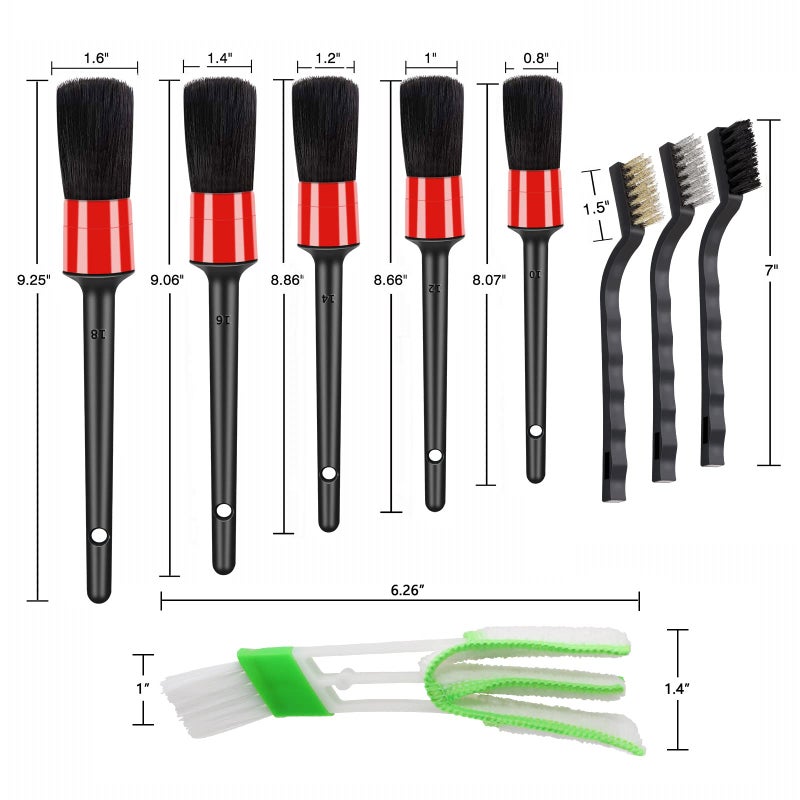 HMPLL 10pcs Auto Car Detailing Brush Set Car Interior Cleaning Kit Includes 5 Boar Hair Detail Brush,3 Wire Brush, 2 Air Vent Brush for Cleaning Car Interior Exterior, Dashboard Engines Leather Wheel - Image 5