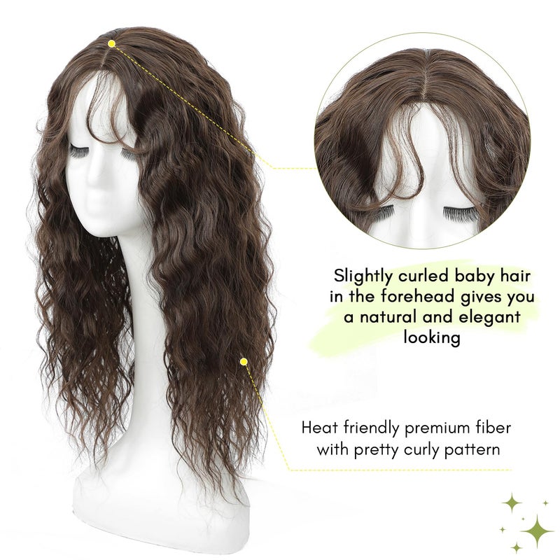 UDU Natural Curly Hair Topper for Women-20inch Lightweight & Breathable Topper Hair Pieces for Thinning Hair, Heat Resistant Fiber Wiglet with Lace Edge to Blending well, Perfect for Daily Use & Styling - Image 2