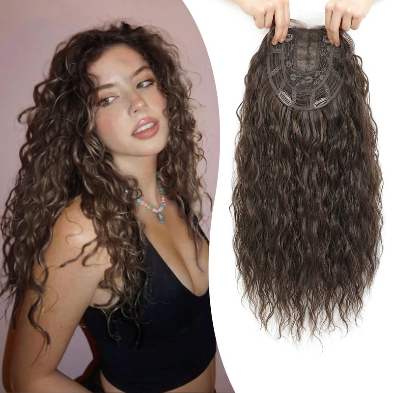 UDU Natural Curly Hair Topper for Women-20inch Lightweight & Breathable Topper Hair Pieces for Thinning Hair, Heat Resistant Fiber Wiglet with Lace Edge to Blending well, Perfect for Daily Use & Styling - Image 1