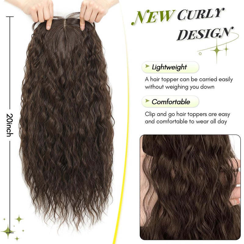 UDU Natural Curly Hair Topper for Women-20inch Lightweight & Breathable Topper Hair Pieces for Thinning Hair, Heat Resistant Fiber Wiglet with Lace Edge to Blending well, Perfect for Daily Use & Styling - Image 4
