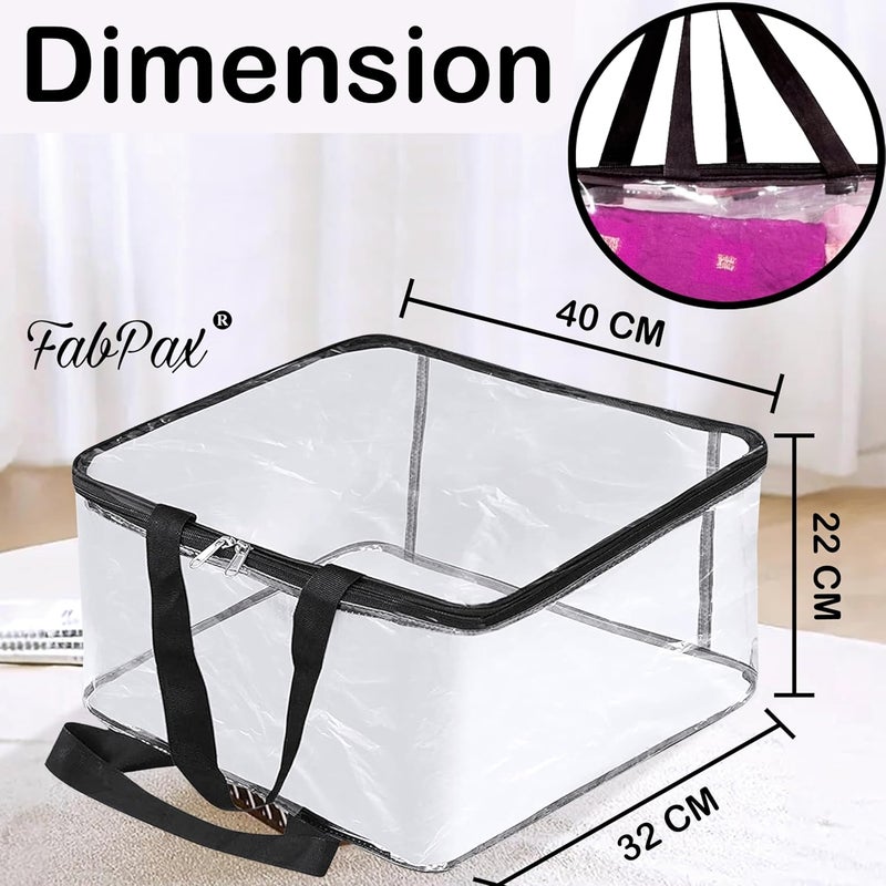 FabPax Pack of 4 Clear Storage Bag for Clothes Sarees Bedsheets Toys Documents Transparent Wardrobe Organizer Multipurpose Storage Bag with Handle Zipper 40x32x20 cm - Image 3