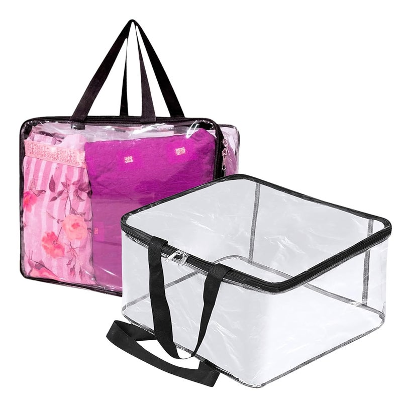 FabPax Pack of 4 Clear Storage Bag for Clothes Sarees Bedsheets Toys Documents Transparent Wardrobe Organizer Multipurpose Storage Bag with Handle Zipper 40x32x20 cm - Image 2