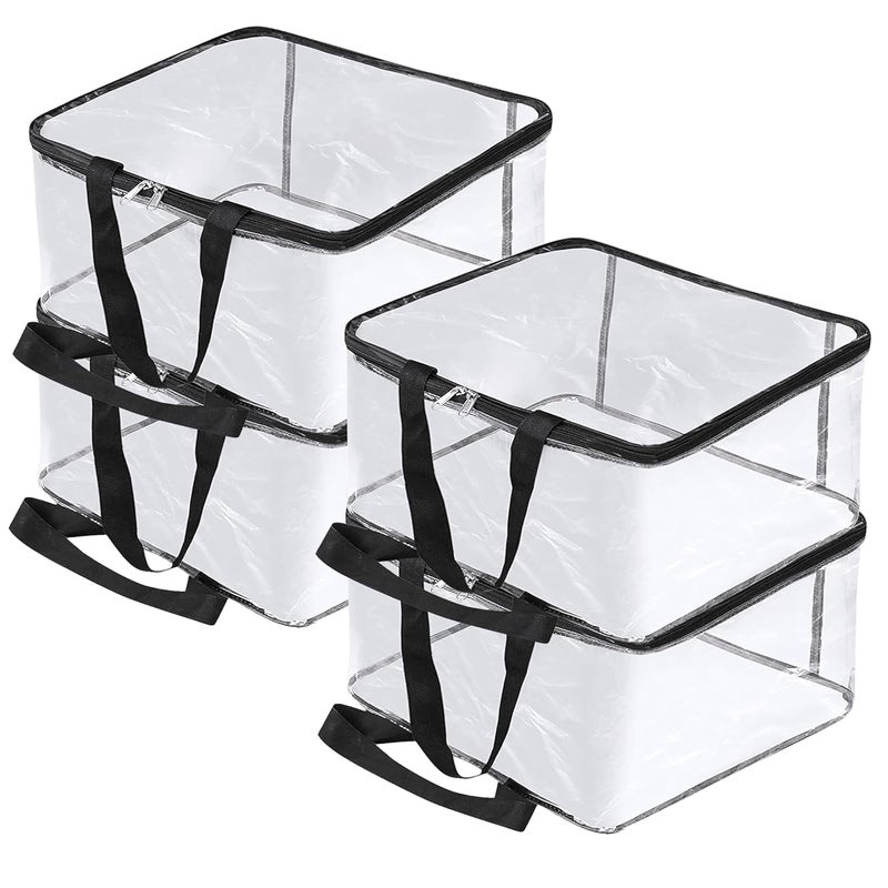 FabPax Pack of 4 Clear Storage Bag for Clothes Sarees Bedsheets Toys Documents Transparent Wardrobe Organizer Multipurpose Storage Bag with Handle Zipper 40x32x20 cm - Image 1