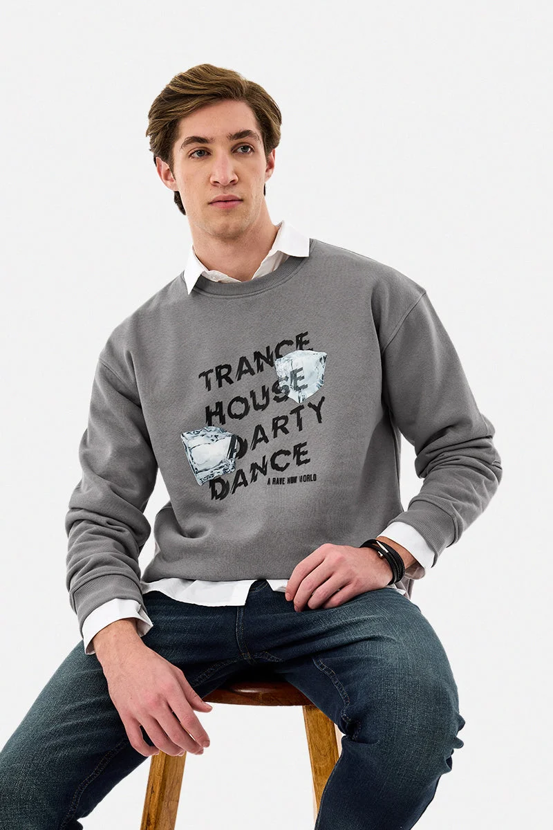 سنيتش Grey Graphic Long Sleeve Oversized Sweatshirt