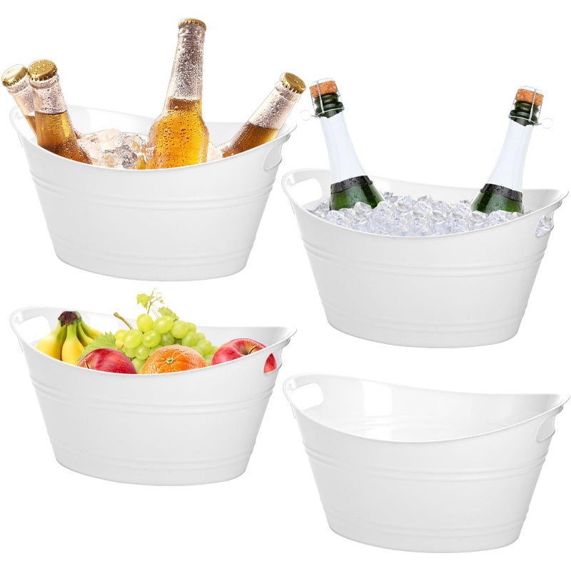 TOPZEA 4 Pack Oval Storage Tub 45 Liter Plastic Wine Bucket Ice Bucket Beverage Tub Party Tub for Ice Beer Wine Drink Cooler Bucket for Bar Champagne Beverage Chiller Bin for Indoor Outdoor Use