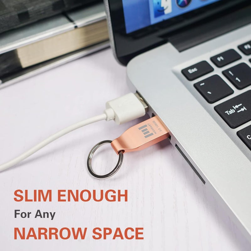 موس دارت محرك أقراص فلاش USB 3.0 سعة 128 جيجابايت، معدني مع حلقة مفاتيح، سرعة تصل إلى 90 ميجابايت/ثانية، محرك إبهام سريع، 128 جيجابايت مقاوم للماء، محرك أقراص USB 3.0، وردي ذهبي - Image 3