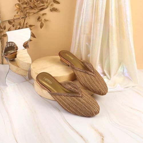 Metro Women Antique Gold Classic Comfortable Embellished Mules UK/5 EU/38 (35-1432) - Image 2