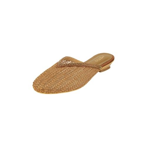Metro Women Antique Gold Classic Comfortable Embellished Mules UK/5 EU/38 (35-1432) - Image 1